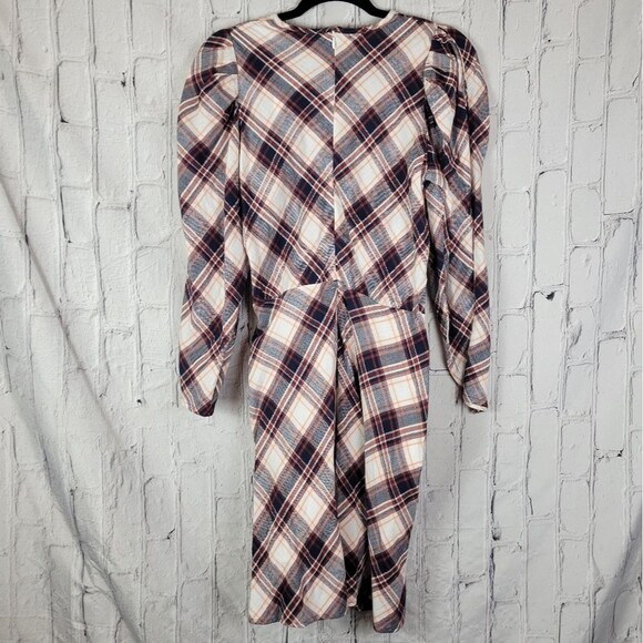 Veronica Beard Agnor plaid ink toffee multi puff long sleeve mini dress - Picture 6 of 12